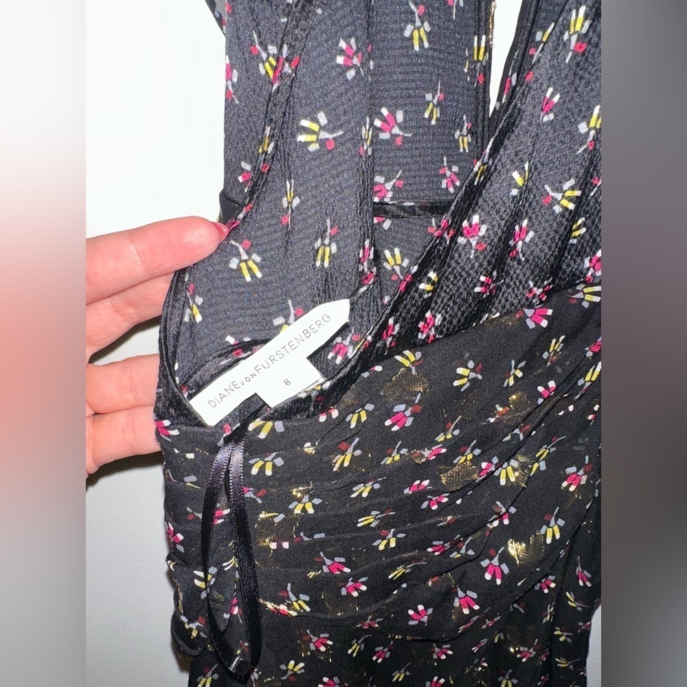 Diane von Furstenberg Black Metallic Maxi Halter Formal Dress Size 8 - Picture 8 of 9